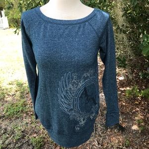 Armani Exchange Teal Logo Long Sleeve Top Small